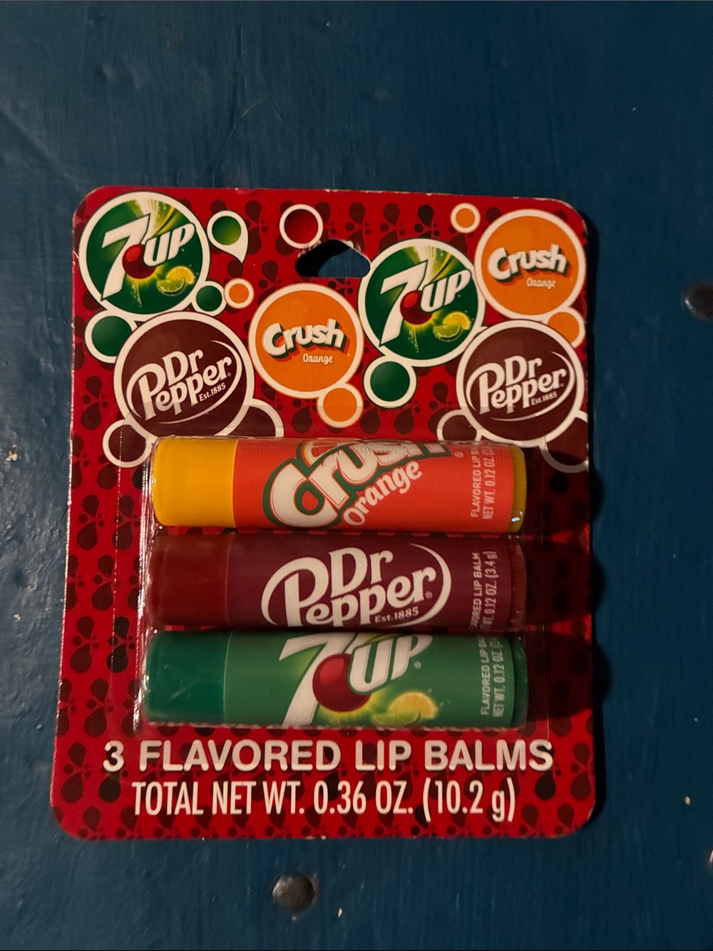 3-Pack Soda Flavored Lip Balms - 7UP, Dr Pepper, Crush Orange